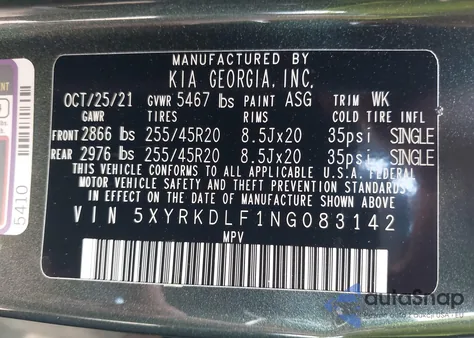 2022 Kia Sorento X-Line Sx Prestige z USA, uszkodzony, nr VIN 5XYRKDLF1NG083142